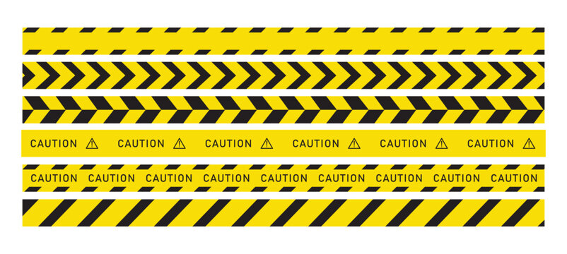 Warning yellow black diagonal stripes line set. Caution yellow warning lines. Hazardous warning tape sets must be careful for construction and crime. vector illustration. eps10