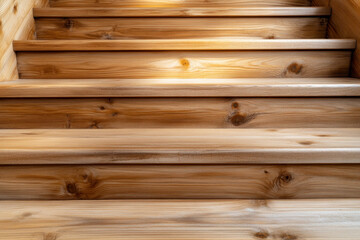 Wood stair step staircase timber texture grain indoor interior house home under warm soft light, smooth timber stair surface shows natural grain detail in cozy interior house setting