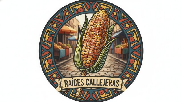 Vibrant street market corn emblem showcasing cultural roots and traditional street food essence