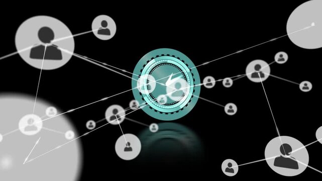 Animation of network of connections with icons over clock