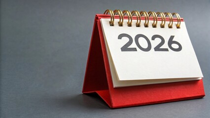 2026 calendar on red desk calendar with gold spiral