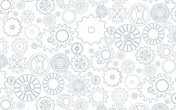 Element of the mechanism steampunk gears technical blueprint line art seamless pattern background