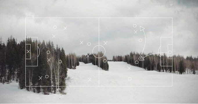 Animation of game plan over winter landscape