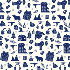 Winter silhouette element hand drawn seamless pattern