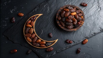 Dates arranged in crescent moon shape on slate