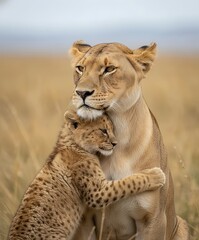 Obraz premium lioness and cub