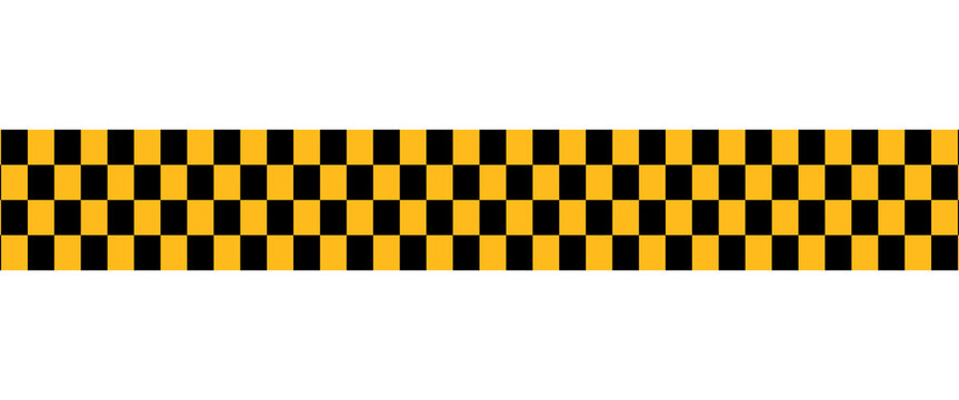 Set of taxi car marking stripes or caution tapes isolated on white background. Black and yellow checkered and striped textures. Forbidden, safety, danger or warning ribbons. Vector flat illustration