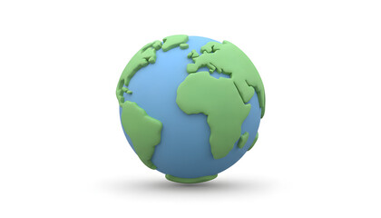 Fototapeta premium Minimalist 3D Cartoon Earth Globe Illustration with Green Continents and Blue Oceans