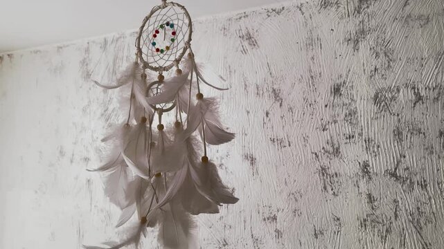White Dreamcatcher Spinning in Wind Indoor Boho Decor