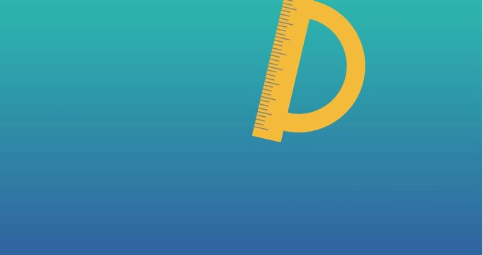 Animation of school yellow ruler icons over gradient blue to green background