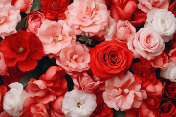 Rose flower petal bouquet red pink white romantic blossom garden background of delicate mixed roses in full bloom, soft texture, closeup floral pattern, elegant celebration mood, love and beauty