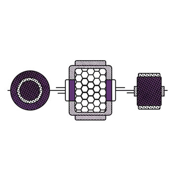 Vector illustration of a futuristic energy storage device, possibly a supercapacitor component, showcasing advanced material science and technology design