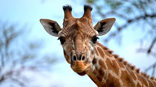 Majestic giraffe portrait with striking coat patterns in natural habitat