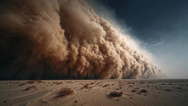 A magnificent sandstorm swirls across the vast desert landscape, forming a colossal tornado of dust and warmth. Nature displays its raw power and beauty in this stunning display