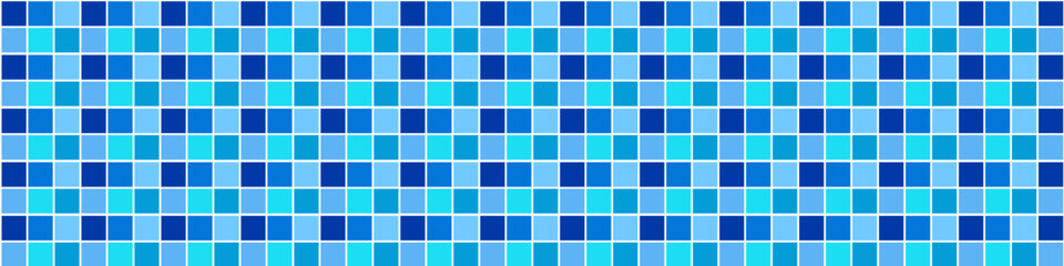 Blue tile pattern for pool design with ceramic mosaic texture. Modern swimming background featuring square grid layout and clean tile surface for kitchen or bathroom interior. Vector illustration.