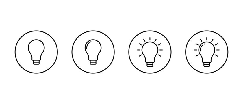 Light bulb outline icon set in circular line. Idea concept, creative thinking, inspiration, and innovation symbol