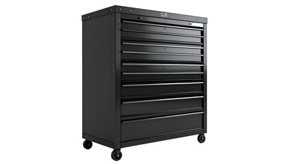 A black metal rolling tool chest with multiple drawers