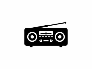 Fototapeta premium Retro Radio Boombox Icon Vector Silhouette, Classic Portable Music Player Illustration Isolated on White Background