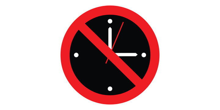 No clock sign with red circle and line isolated on white background