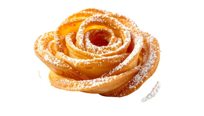 Fototapeta premium Close-up of a pastry artfully shaped and sugared to resemble a rose on black