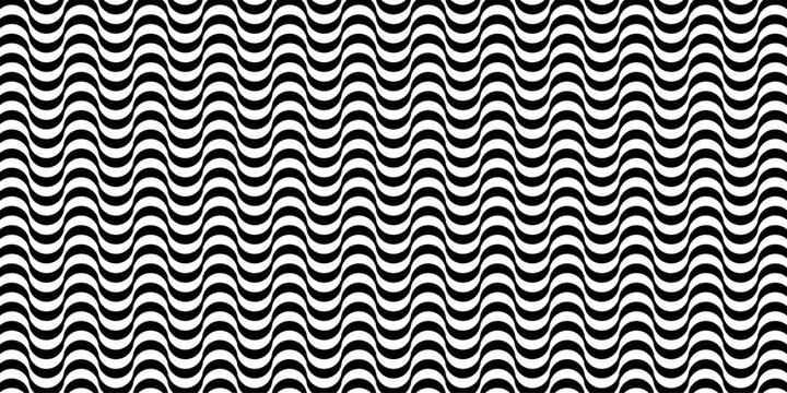 Abstract wavy black and white pattern in traditional Portuguese pavement style. Iconic Copacabana sidewalk design, vector geometric texture from Rio de Janeiro beach promenade.