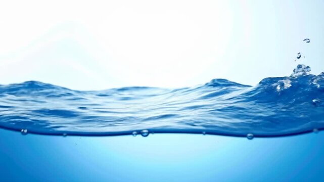 Clear blue water surface with small waves and bubbles, creating a refreshing scene.