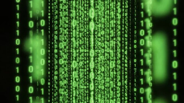 Glowing Binary Code Stream in Slow Motion