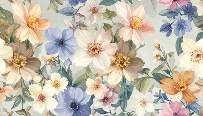 Title: Vintage Bloom Elegance on Taupe