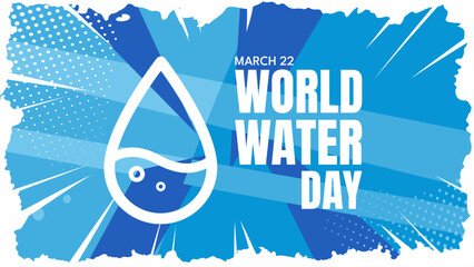 World Water Day banner with water drop on blue wavy background, -vector illustration