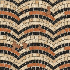 Fototapeta premium Ancient Mosaic Tile: A close-up view of an ancient mosaic tile featuring a beautiful and intricate design of small, square tiles arranged in a unique and captivating pattern.