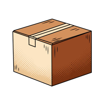 Vector illustration of a cardboard box, perfect for shipping, moving, and storage needs, rendered with a charming retro aesthetic