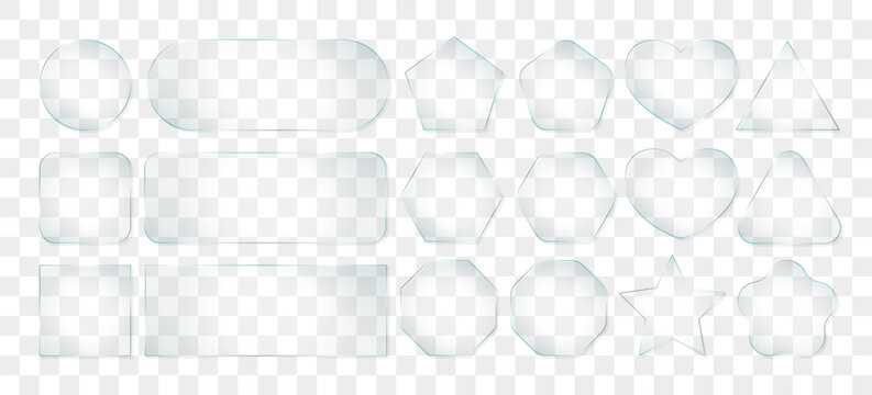 Transparent glass effect light 3d frame. Plastic texture rectangle, glossy gradient square. Screen panel crystal clear shape. Text box round button ui, neon glow reflection. Realistic liquid overlay