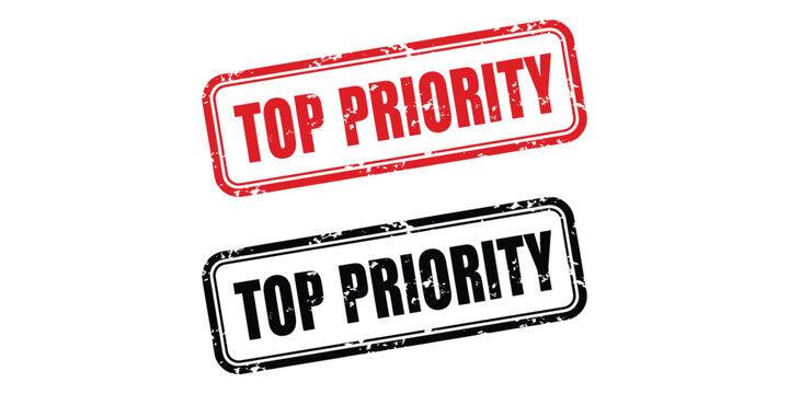 Two top priority stamps in red and black on white background