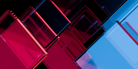 Cyber elements made of transparent glass and liquid acrylic purple blue glow on black backdrop cinematic tech background design cover art visuals 3d rendering © IM_VISUALS