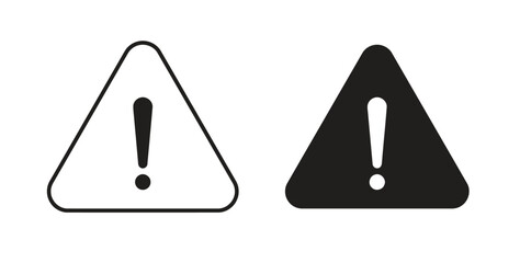 Outline and solid icons of a warning triangle with exclamation mark, signifying alert, danger, caution, notice, important information, or error notification, isolated on white. © Jakariya