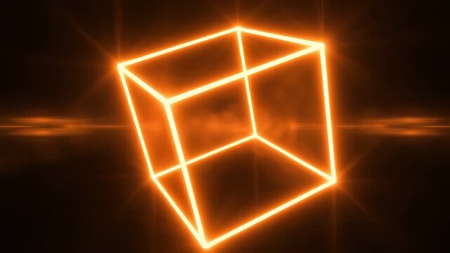 Rotating Neon Cube Slow Motion Animation