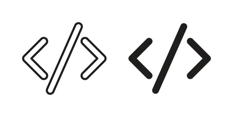 Obraz premium Two code bracket icons, one outline and one filled, representing programming, coding, and web development in a clean digital style