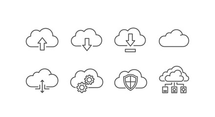 Obraz premium Cloud computing icon set digital data storage online access network