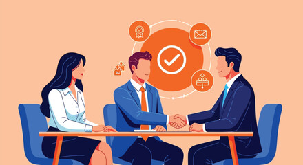 Business professionals in a meeting with a checklist