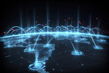Fototapeta premium This network supports a future solution where innovation and strategy create a glowing system