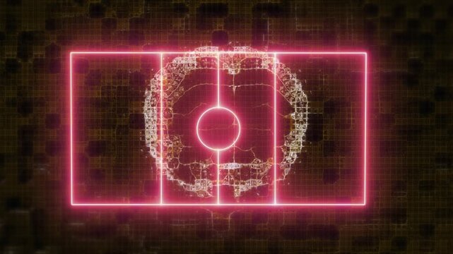 Animation of human brain spinning over neon sports field