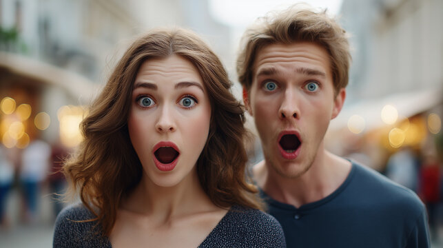 Surprised and amazed people.