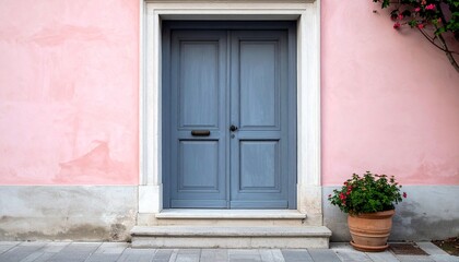 Charm in Contrast: Blue Door on Pink Wall