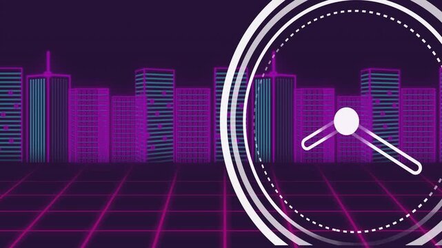 Animation of rotating circular white scope over blurred grid black background