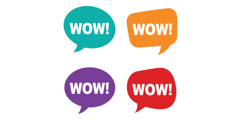 Colorful speech bubbles with wow text in various shapes and sizes