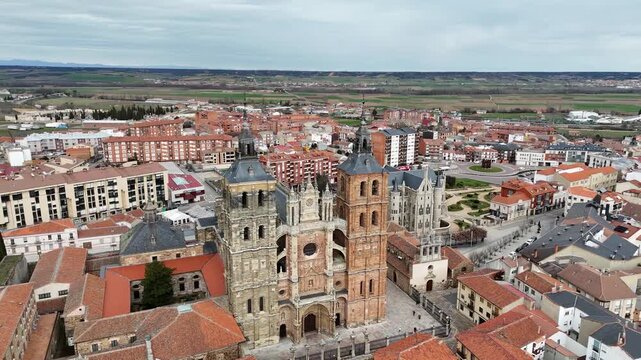 Vertical video of historic gothic cathedral in Spanish city