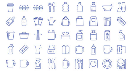 Plastic product icon set. Editable line icons. Vector illustration.