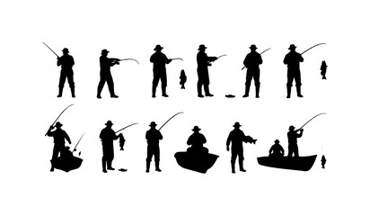 Obraz premium Fishing Silhouettes in Various Poses