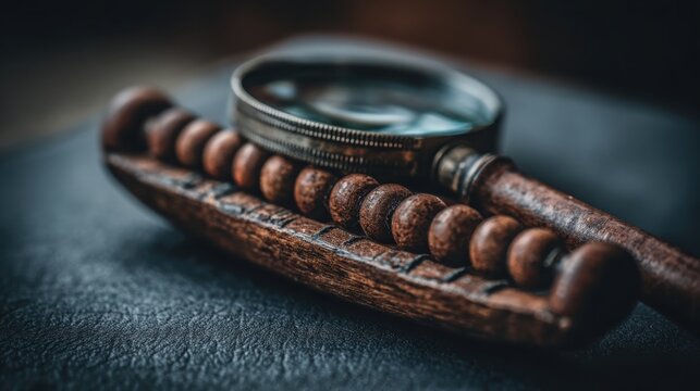 Close-up of an antique wooden abacus with smooth, worn beads, showcasing traditional calculation methods.