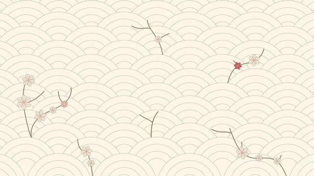 4K video collection cute pattern of japanese flower floral popped looping and rotate motion graphic on Japanese wave background, seamless background with flowers, repeated geometric motif video